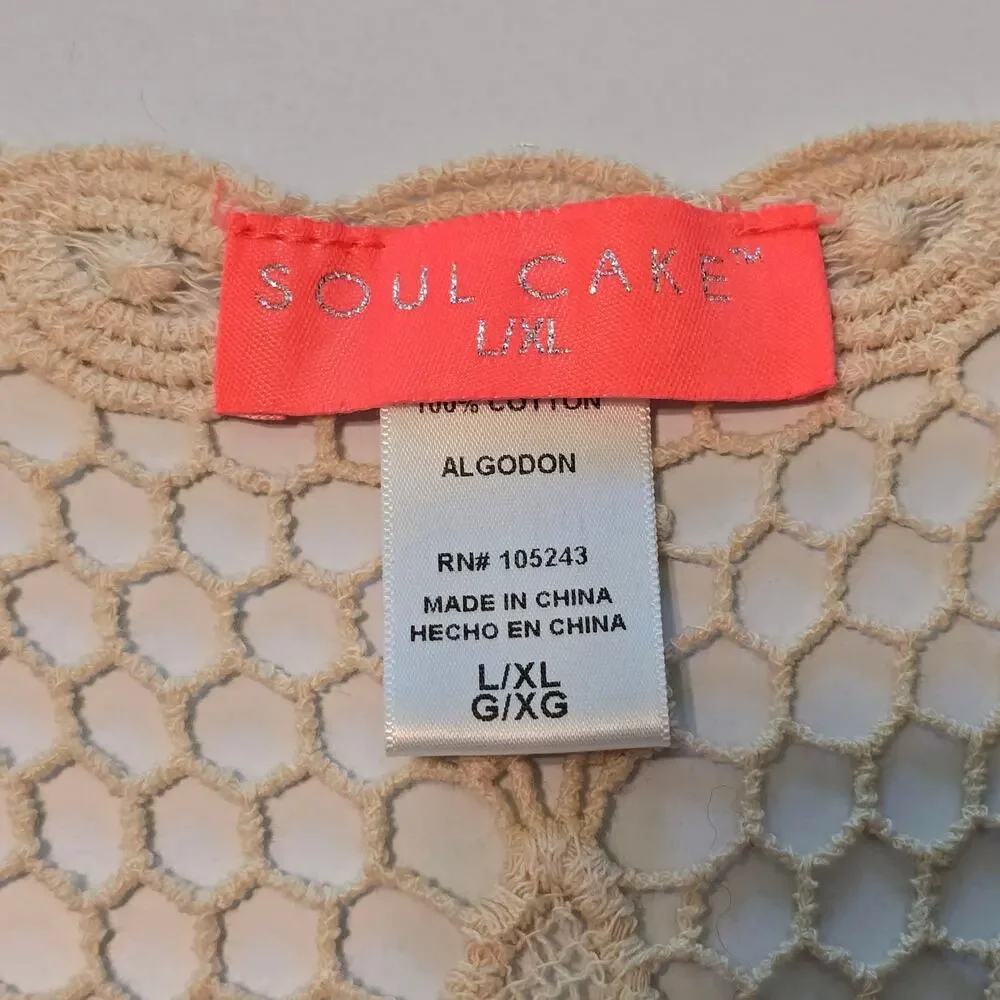 Soul Cake Crochet Lace Vest Womens Size L/XL Tan 100% Cotton Bohemian Festival - Picture 3 of 7